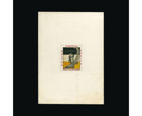 Bradbury Wilkinson Collection : NYASALAND: Revenue 1893 superb hand painted essay for 2s.6d 'FREEDOM JUSTICE COMMERCE' on car