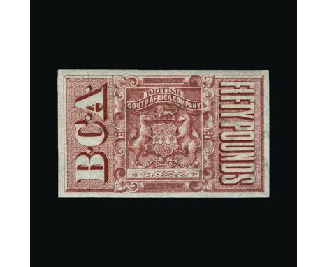 Bradbury Wilkinson Collection : NYASALAND: Revenue 1891 £50 imperf colour trial in red, fine with gum. (image available)