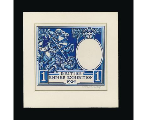 Bradbury Wilkinson Collection : GREAT BRITAIN: 1924 Wembley, a later hand-painted sketch for a rejected 1d. Design depicting 