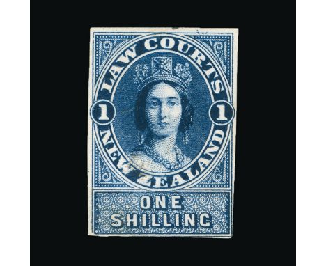 Bradbury Wilkinson Collection : NEW ZEALAND: 1874 Revenue Essay, Law Courts 1s. Blue, imperf proof in deep blue, believed to 