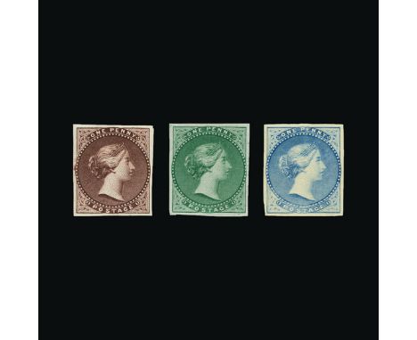 Bradbury Wilkinson Collection : CANADA: 1880 BOURNE HEAD ONE PENNY ESSAY imperf plate proofs in black, purple, mauve, brown, 