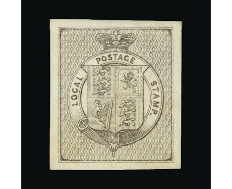 Bradbury Wilkinson Collection : GREAT BRITAIN: LOCAL POSTAGE STAMP essays, Coat of Arms design imperf proofs in purple, vermi