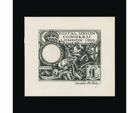 Bradbury Wilkinson Collection : GREAT BRITAIN: 1929 PUC £1, a later hand drawn sketch for a rejected design close to the oiss