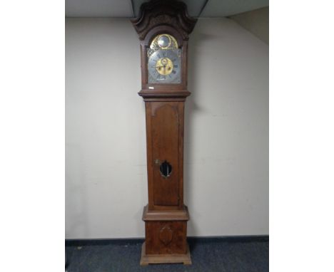 A 19th century oak longcase clock with brass and silvered dial signed H Smith of Mareboe, with pendulum and weights 