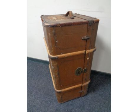 An early 20th century wooden bound shipping trunk 