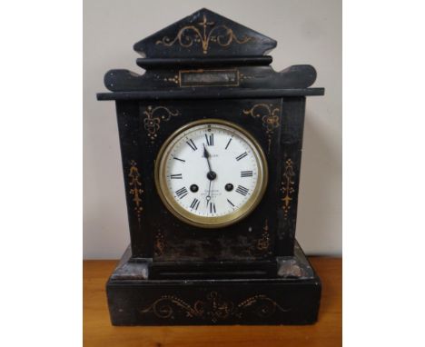 A Victorian slate mantel clock 