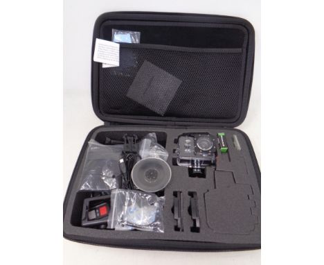 A Bitmore 4K action camera, cased with spare battery 