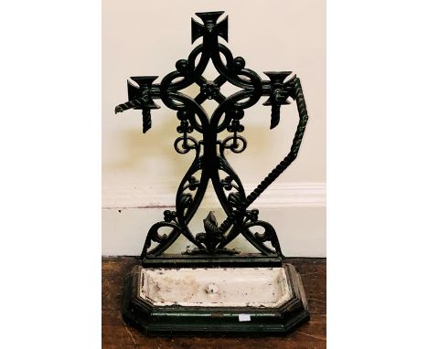 A Victorian cast iron stick stand, floral decoration on a moulded plinth base.