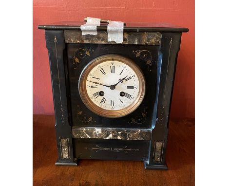 **REOFFER - £40-£60 - 12TH AUGUST**An early 20th Century ebonised marble mantel clock, 8-day movement striking to a bell with