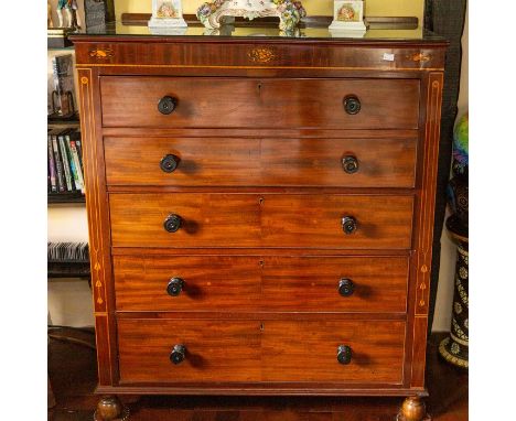 An Edwardian inlaid mahogany secretaire chest, circa 1910, rectangular gallery back top, above satinwood decorated inlay, hin
