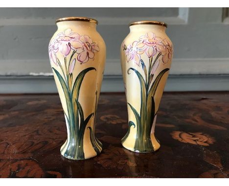A pair of Moorcroft Narcissus tapered vases for Liberty &amp; Co, No.68 &amp; 69/250, height 11cm (tiny enamel chips around b