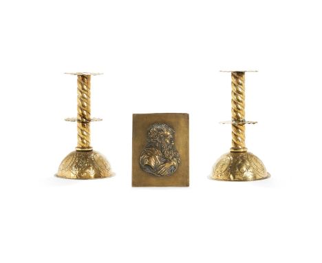 A gilt metal portrait relief plaquette of Saint Paul after Jean Varin (1607-1672),  probably 19th century, 16.5cm high, 12.5c