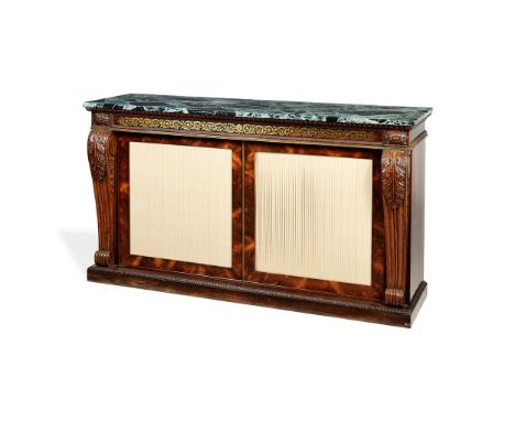 ϒA Regency rosewood side cabinet in the manner of Banting, France & Co., circa 1830, the replaced Verde Antico marble top abo