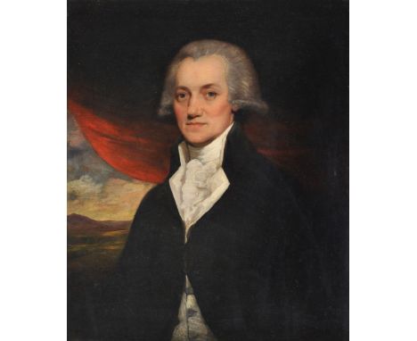 Circle of John Hoppner (British 1758-1810)   Portrait of a gentleman, half-length, in a black coat   Oil on canvas   76.5 x 6