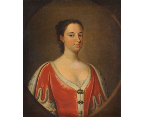 Follower of William Aikman   Portrait of a noblewoman, half-length, in peeress's robes   Oil on canvas, feigned oval   74 x 6