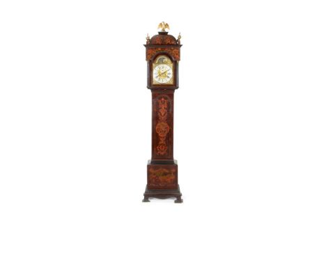 ϒAn amboyna and marquetry veneered eight-day longcase clock, Batty Storr, York, circa 1760 and later, the four pillar two tra