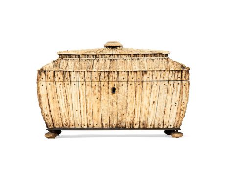 ϒAn Anglo-Indian, probably Vizagapatam, antler covered tea caddy, mid 19th century, of large proportions, the sarcophagus for