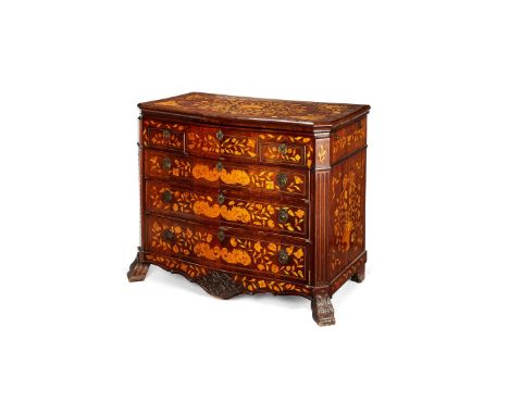 A Dutch marquetry opflaptafel or washstand , late 18th/early 19th century, of serpentine form, the hinged top revealing hinge