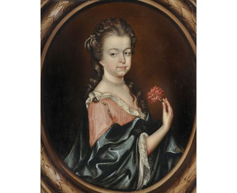 English School (17th century)   Portrait of a Jane Cotton (d. 1711), half-length, in a pink dress   Oil on canvas, feigned ov