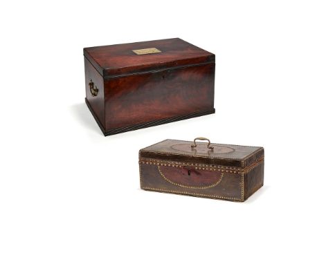 A George III mahogany and brass mounted box, last quarter 18th century, the rectangular section body with twin carrying handl