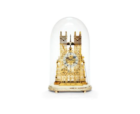 A Victorian lacquered brass 'Westminster Abbey' skeleton clock, unsigned but attributed to Evans of Handsworth, circa 1860, t
