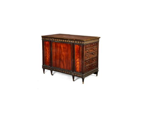 A Englishmahogany and gilt-composition dressing chest, second quarter 19th century, the top crossbanded in Tulipwood and with