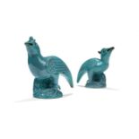 A pair of Chinese 'robins egg' glazed models of mythical birds, Qing Dynasty, 19th century