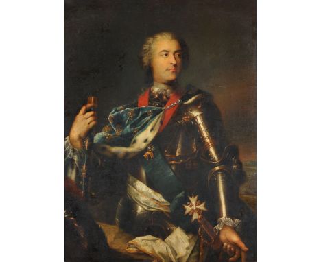 Circle of Jean-Baptiste Van Loo (French 1684-1745) Portrait of King Louis XV (1710-1774), three-quarter-length, in armour wit