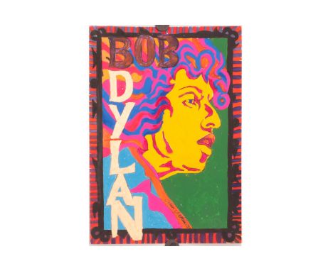 John Judkins: Bob Dylan,  original artwork of mixed media, signed and dated 85 approx. 12"x8.5"