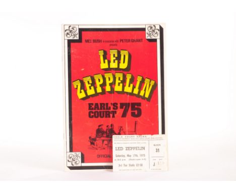 Led Zeppelin: Original programme and ticket for their 1975 concert at Earls Court, the ticket dated Saturday 17th May 1975, b