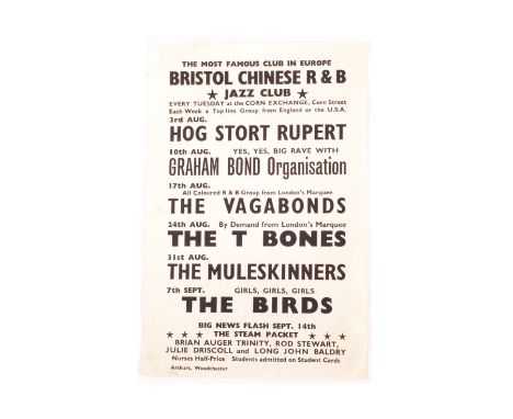 Original Flyer: For The Bristol Chinese R&B Jazz Club for dates in months of August and September 1965 artists including The 