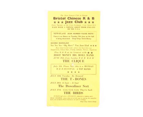Original Flyer: For The Bristol Chinese R&B Jazz Club for dates in July 1965 artists including The Byrds, The Downliner Sect,