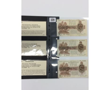 Three early 20th century £1 notes bearing signature of the secretary of the treasury N K Warren Fisher, Nos. 875629, 235022 a