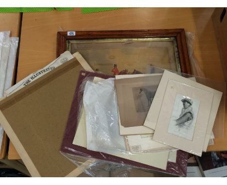 A maple framed print of The Hunt together with a collection of 19th century and other prints of jockeys, horse racing etc.
  
