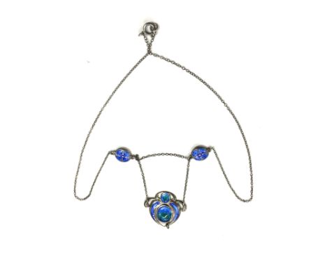 An Art Nouveau style silver and enamel necklace in the style of Marples &amp; Beasley.