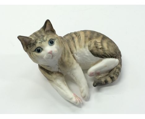 A Royal Worcester bisque china model of a Cat from the Kittens Series: Tabby.