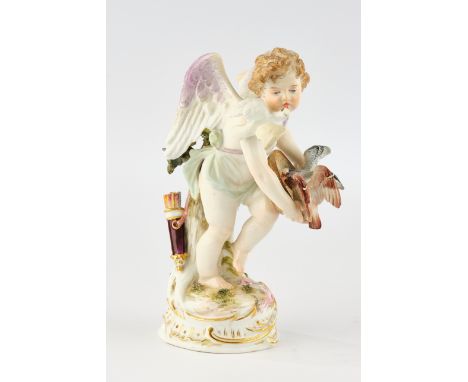 Porzellanfigur, "Amor, Tauben fütternd", Meissen, Schwertermarke, 1850-1924, 1. Wahl, Modellnummer R 122, polychrom und golds