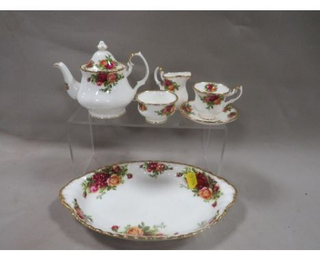 Royal Albert Old Country Roses, miniature 'tea for one' set - teapot, cup/saucer sugar &amp; milk on tray