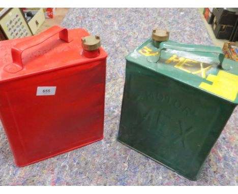 Two decorated vintage fuel cans