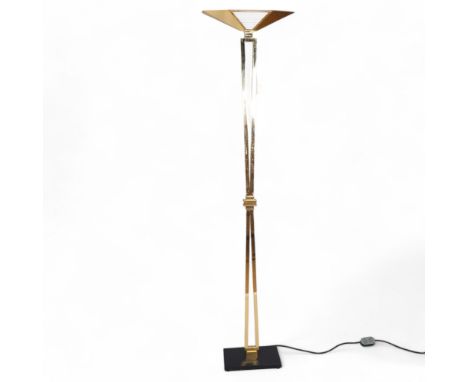 Prearo, Italy, a 1980s Art Deco style polished brass uplighter floor lamp, with LED bulb, with impressed maker’s marks, heigh