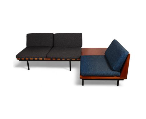 ROBIN DAY for Hille, a Form Group modular sofa, 2 x 2 inter-changable sections, black steel and mahogany frame with wool fabr