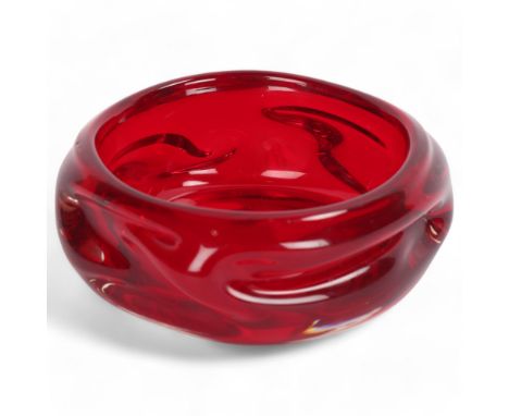 A Whitefriars ruby glass knobbly bowl, diameter 15cm . Condition Report: Good condition