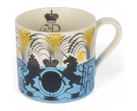 ERIC RAVILIOUS (1903-1942) for Wedgwood, a George VI coronation mug, 1937, transfer-printed ceramic, printed makers marks to 