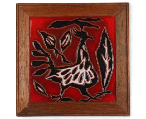 JEAN LURCAT (1892-1966), French, framed ceramic tile with enamelled cockerel decoration, marked to back "Dessin - J Lurcat, S
