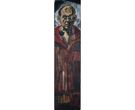 RED FULL-FACE SELF PORTRAIT 1961Ref: 1855Dated l.l.: 1961 and signed l.r. John Bratbyoil on canvas, 122 x 30.5 cmProvenance: 