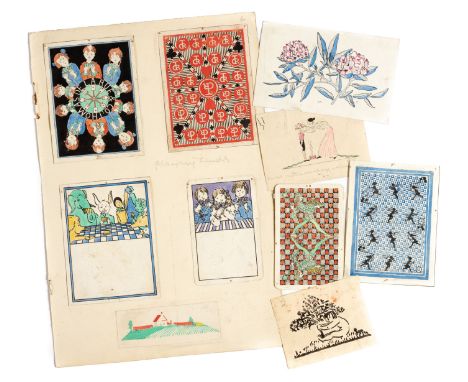  A GROUP OF PLAYING CARD DESIGNS AND SKETCHES pen and ink and watercolour; six laid down on paper 28 x 19cm. / 11 x 7½in. (12