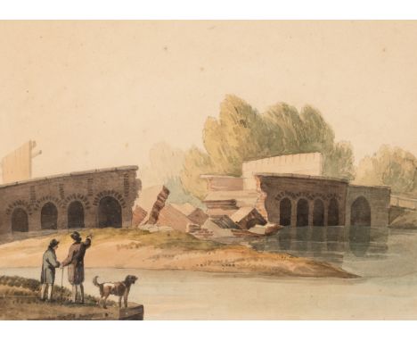 VIEW OF THE OLD BRIDGE, SLOUGH ROAD pencil and watercolour inscribed on verso |View of the old bridge on the slough road lead