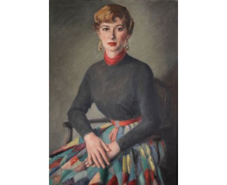  PORTRAIT OF A MODERN WOMAN inscribed to reverse MISS C. VATCHER oil on canvas 89 x 62.5cm. / 35 x 24 ½in.
