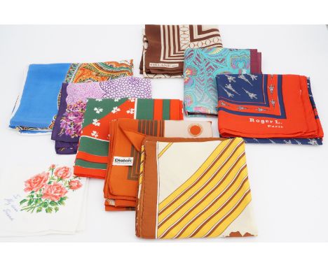 Vintage ladies' scarves and head squares etc including an Eiffel Tower scarf by Roger L of Paris, and others by Bellino of It