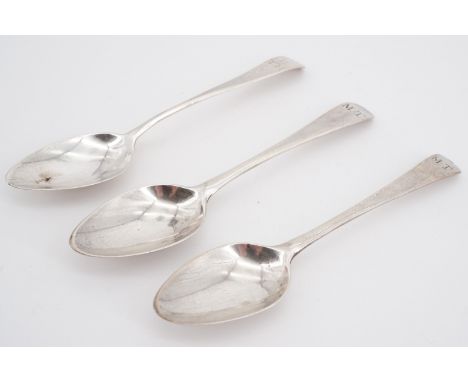 Two 18th Century rococo scroll-back silver teas spoons, smith's mark WT, together with one other Georgian silver spoon